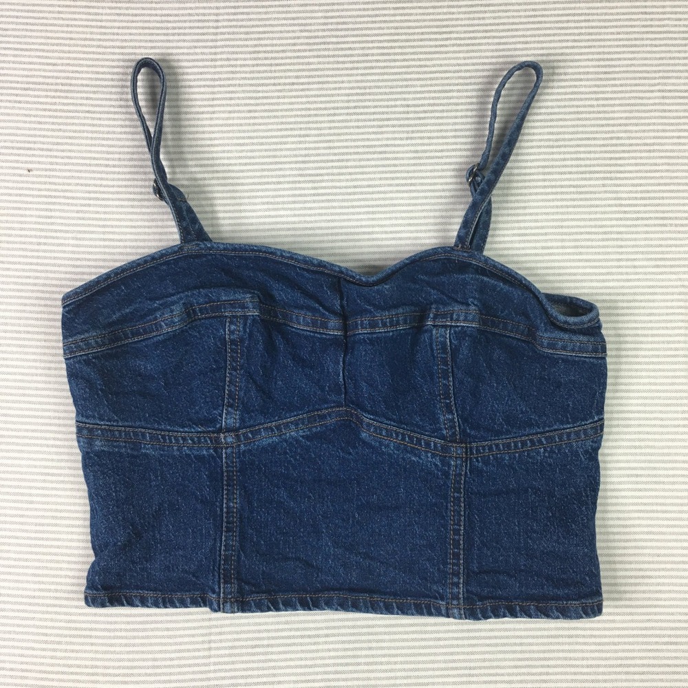Universal Thread Denim Bustier Crop Top Small Blue Camisole Smocked Back Y2K 90s